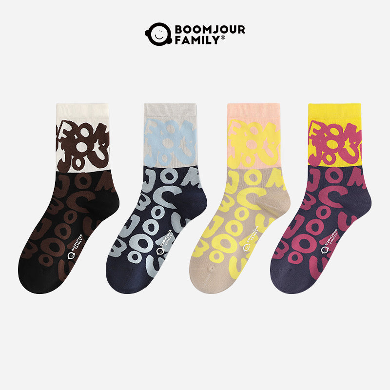Women's Irregular Letter Quarter Socks 4 Pack