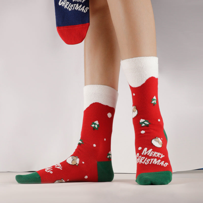 Women's Combed Cotton Merry Christmas Jacquard Crew Socks