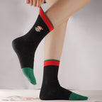 Women's Combed Cotton Christmas Embroidered Crew Socks